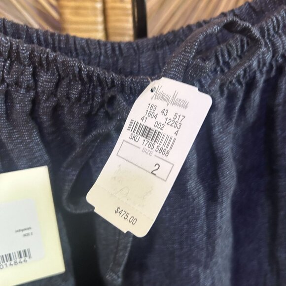 Eskandar NEW Drawstring Trouser Navy Blue Two-Toned Striated Linen Pant Size 2 - Picture 6 of 10